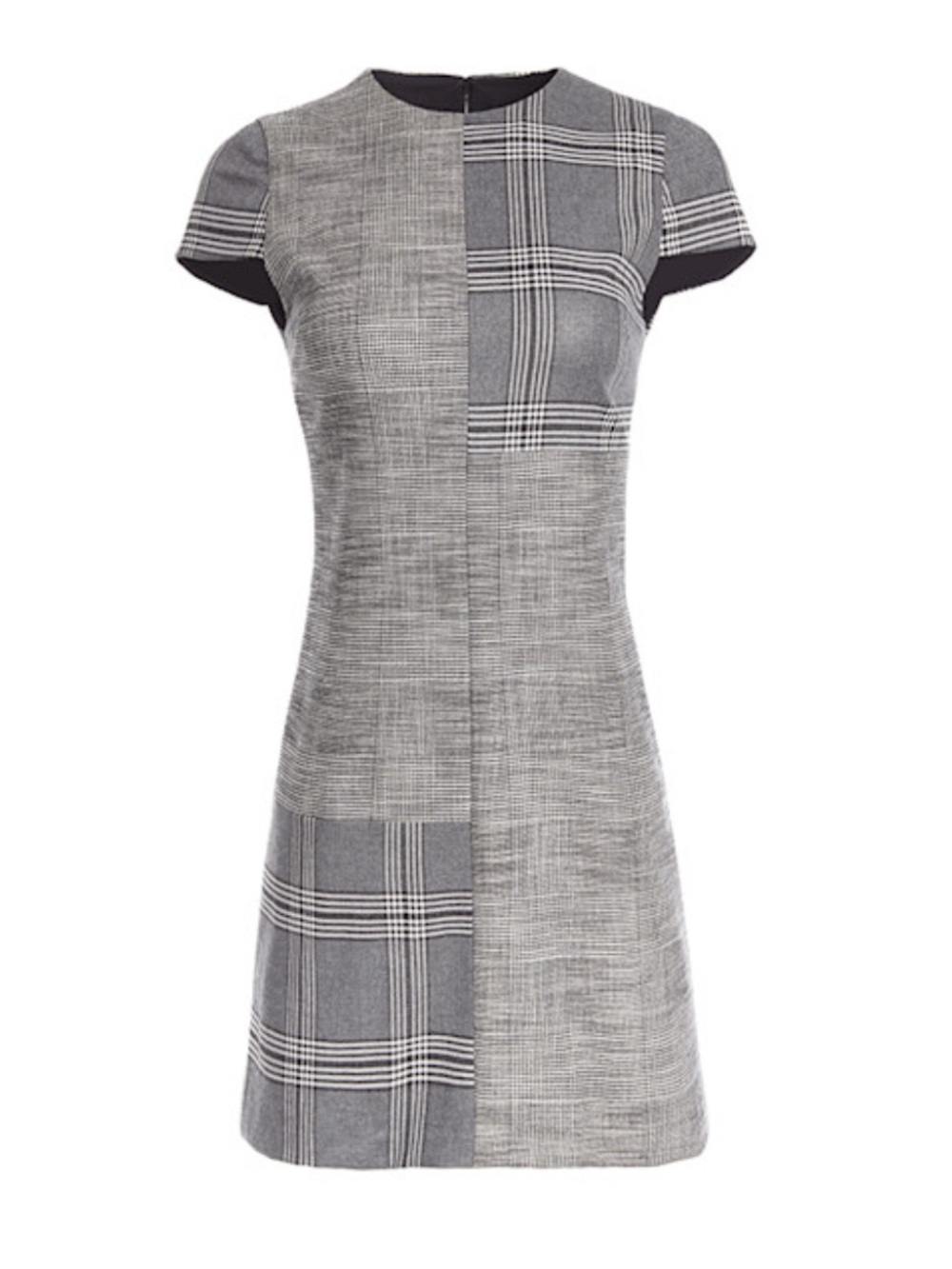 Alice + Olivia Women’s Grey Coley Colorblock Plaid Shift Mini Dress.  S. SKU 717